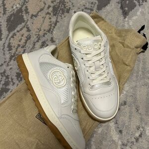 New Gucci MAC80 Women's White Leather GG Double G Logo Ace Sneakers